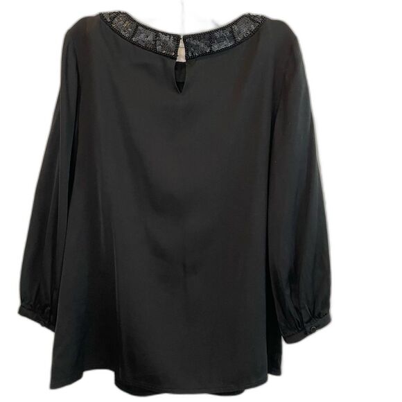 Talbots Women's Black Tunic Blouse with Sequins Neckline - Size 10p - Picture 2 of 11